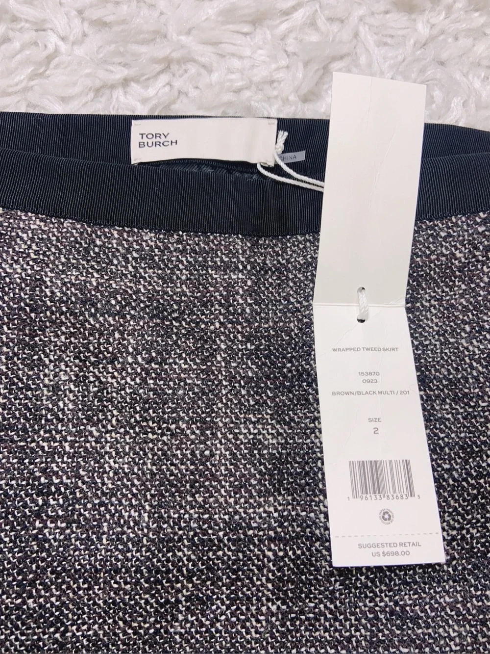 NWT $698 Tory Burch Wrapped Tweed Wool Midi Skirt Size 2,4